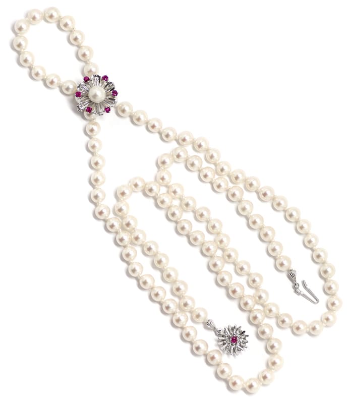 Foto 4 - Lange Perlenkette Rubine im Weißgold Clip und Schloß, S2091